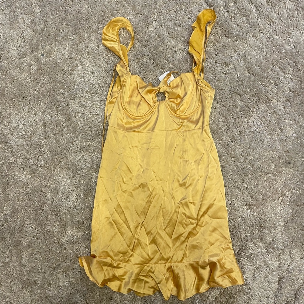 Astr Yellow Satin Dress